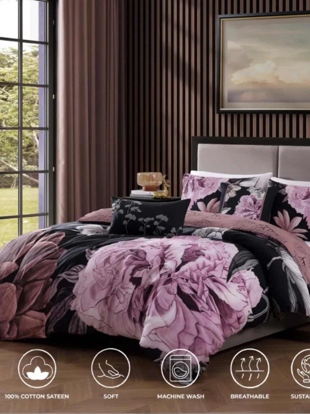 Bebejan Midnight Meadow Reversible Queen Comforter Set